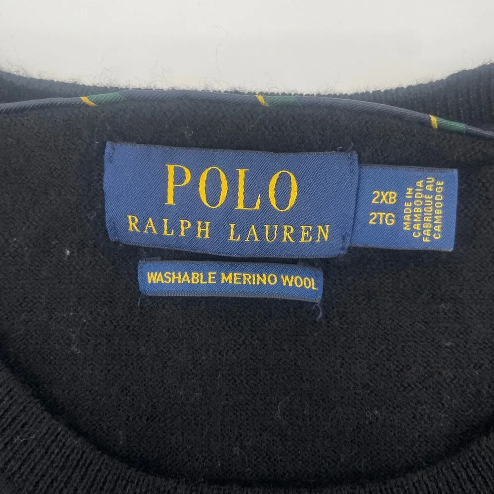 Polo Ralph Lauren Sweater Men 2XB Black Washable Merino Wool Crewneck Pony Logo